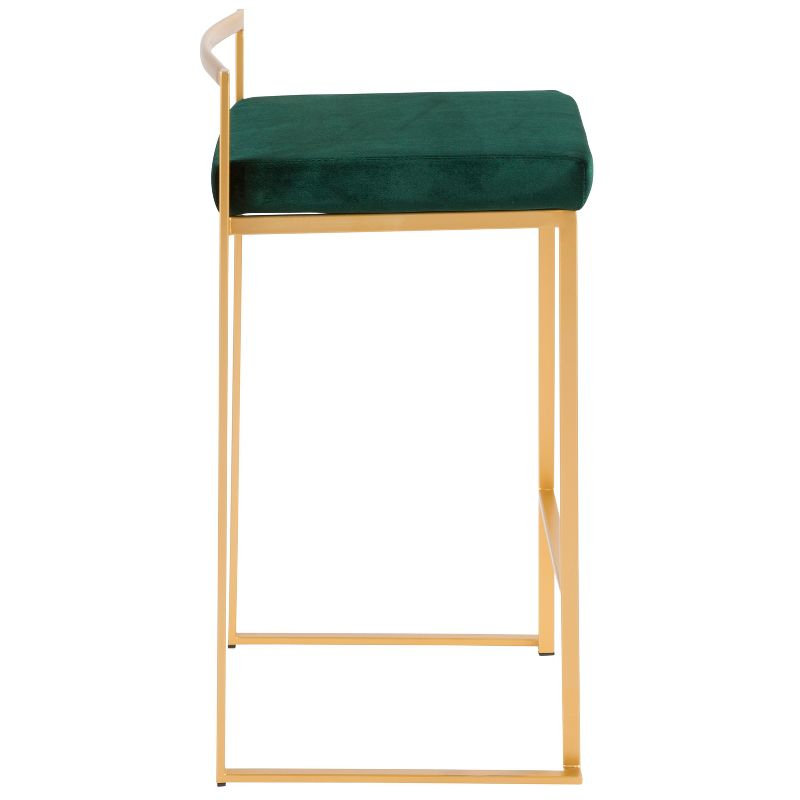 LumiSource Set of 2 27" Fuji Contemporary Counter Height Barstool Green: Velvet Upholstery, Metal Legs, Low Back