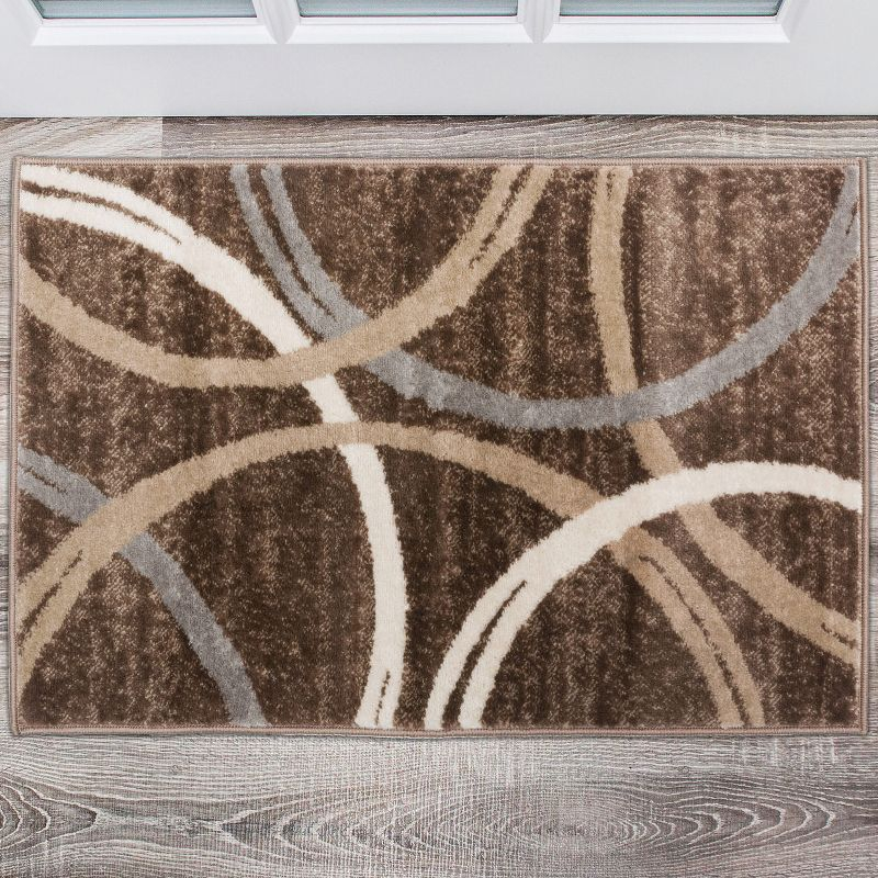 World Rug Gallery Contemporary Abstract Circles Design Brown 2' x 3' Indoor Area Rug