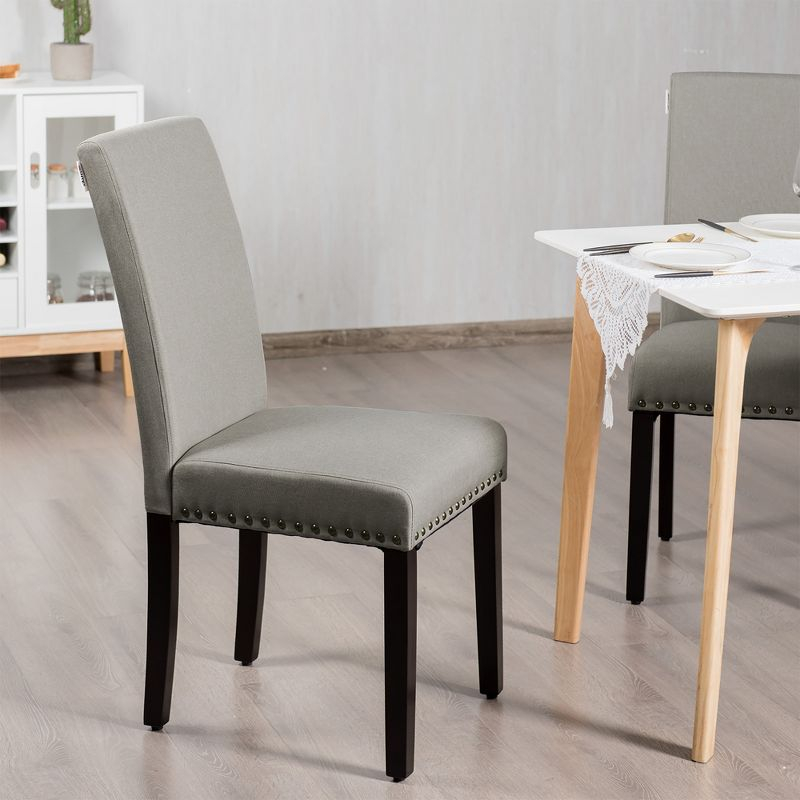 Costway Set of 2 Fabric Dining Chairs Upholstered with Nailhead Trim Beige