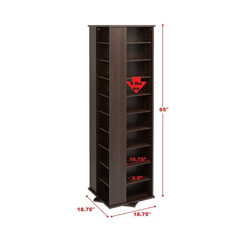 Prepac 4 Sided Spinning Media Storage - Espresso: Holds 1040 CDs, 476 DVDs, Mid-Century Modern Media Tower