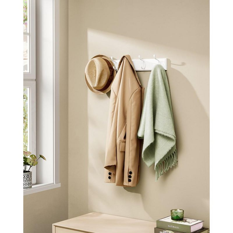 SONGMICS Wall-Mounted Coat Rack, Hook Rack, 5 Dual Metal Hooks, for Coats, Bags, Keys, in The Entryway, Bedroom, Living Room, White ULHR235W01