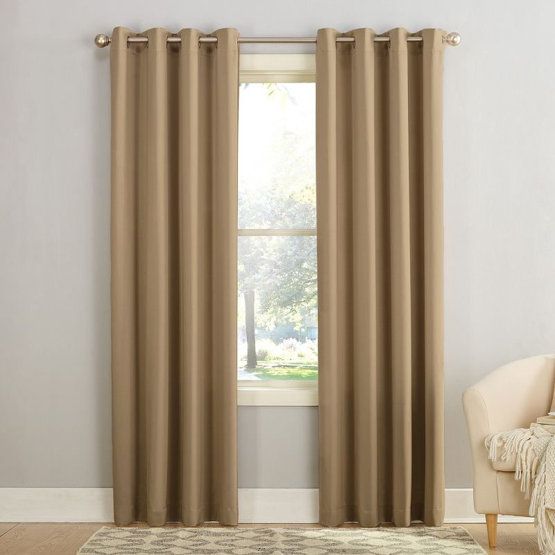54"x63" Sun Zero Room Darkening Seymour Grommet Curtain Panel Taupe: Modern Energy Efficient Thermal Insulated
