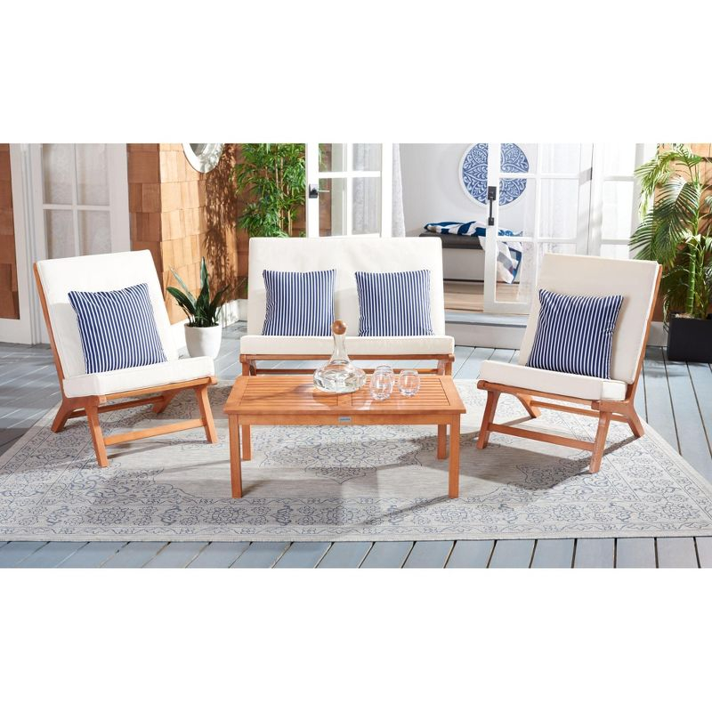 Chaston 4 Piece Living Set - Indoor/Outdoor - PAT7044 - Natural/Beige + Thin Stripe Pillow - Safavieh