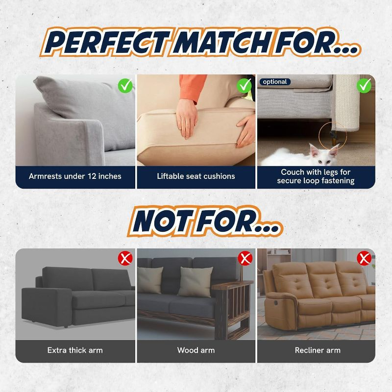 Panther Armor Sisal Cat Couch Protector Guard, Prevents Cat Scratching Furniture, Durable Furniture Protectors, Gray, Back Rest