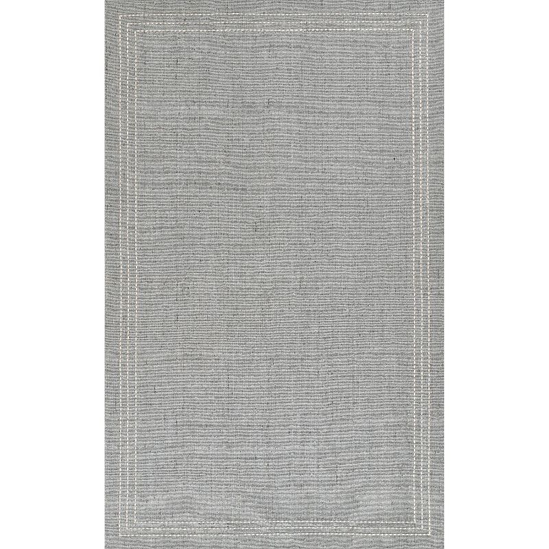 Momeni 3'6"x5'6" Oliver Striped Border Handloomed Area Rug Light Blue: Geometric Wool & Polyester, Low Pile, Indoor Use