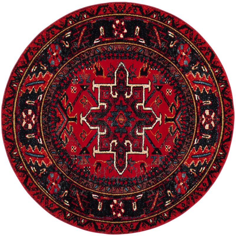 Vintage Hamadan VTH211 Power Loomed Indoor Area Rug - Red/Multi - 5'3" Round - Safavieh