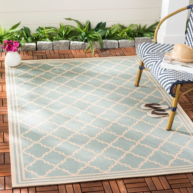 Beach House BHS121 Power Loomed Indoor/Outdoor Area Rug - Aqua/Cream - 6'7"x9'2" - Safavieh