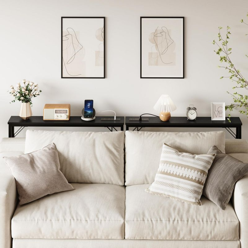 Garvee 5.9" Narrow Sofa Table with Outlets, Skinny Console Table with Storage, Slim Behind Couch Table for Living Room, Hallway, Foyer, Black