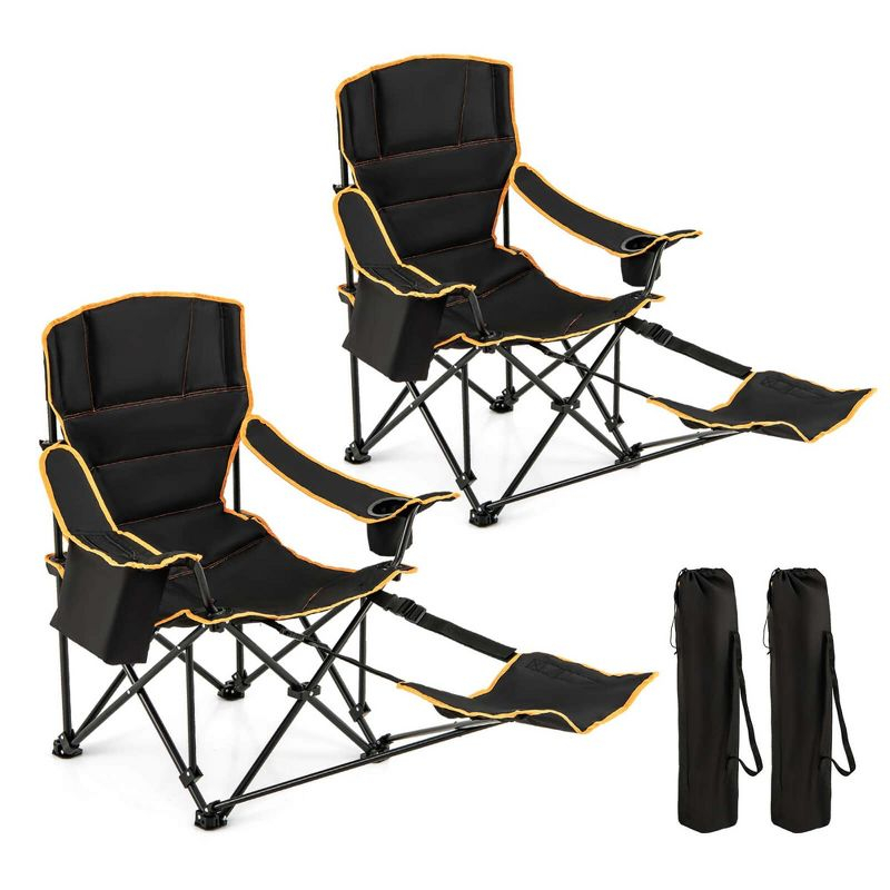 Costway 2 PCS Folding Camping Chair with Footrest Adjustable Backrest Padded Cushion
