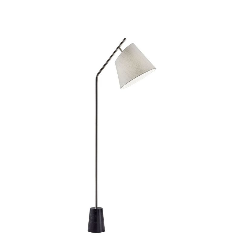 Classic Brushed Steel Arc Floor Lamp with White Linen Shade