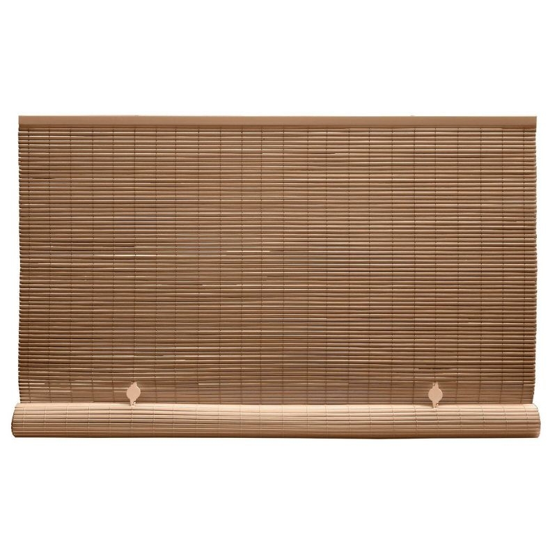 60" x 72" Outdoor Oval Vinyl Cord-Free PVC Rollup Blinds Woodgrain - Radiance: Light Filtering Shade for Patio