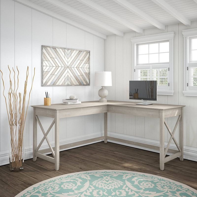 60W Key West L Shaped Desk Washed Gray - Bush Furniture