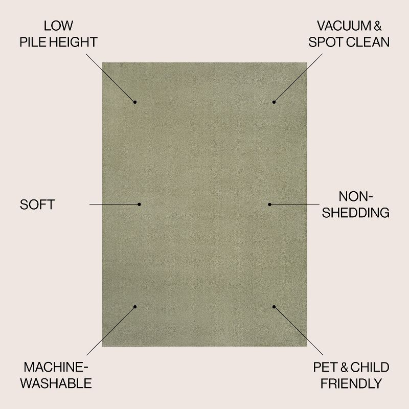 JONATHAN Y Twyla Classic Solid Low-Pile Machine-Washable Sage Green 5 ft. x 8 ft. Area Rug