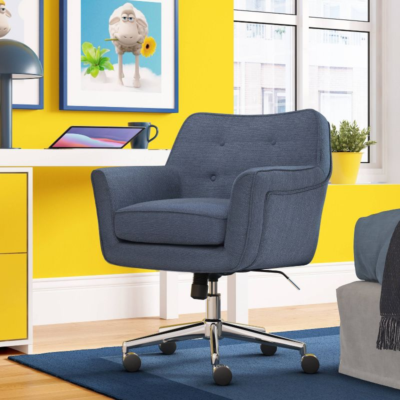 Style Ashland Home Office Chair Sanctuary Blue - Serta: Mid-Century, Adjustable, Twill Fabric
