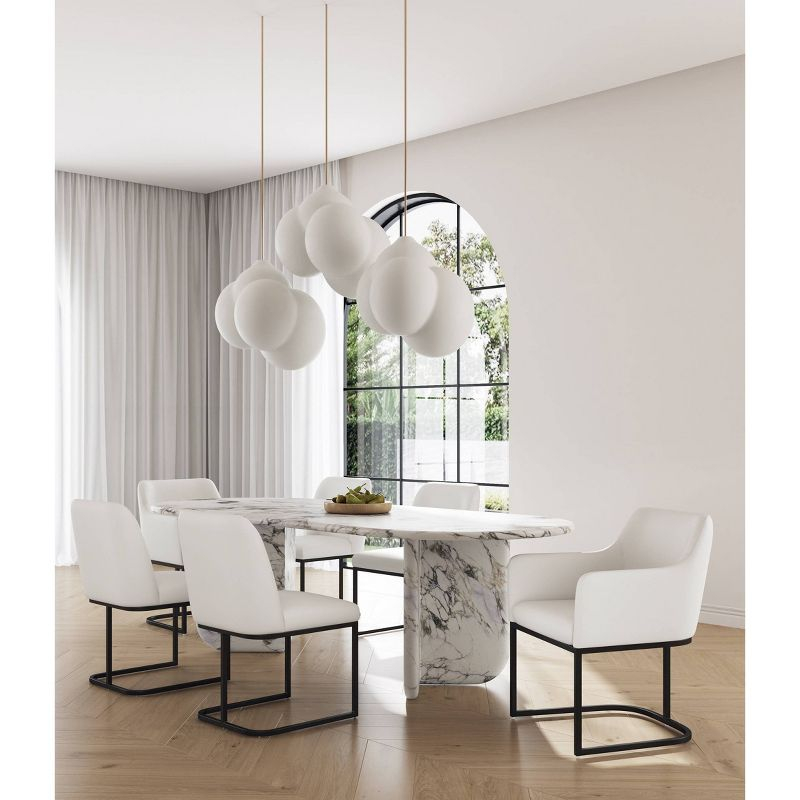 Set of 6 Serena Modern Leatherette Upholstered Dining Chair Set Cream - Manhattan Comfort: No Assembly, Steel Legs