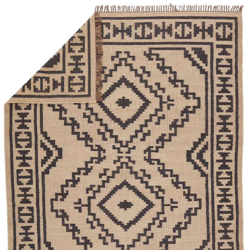 4'x6' Jaima Handmade Geometric Area Rug Beige/Black - Jaipur Living: Jute Dhurrie for Living Room, Vintage Style