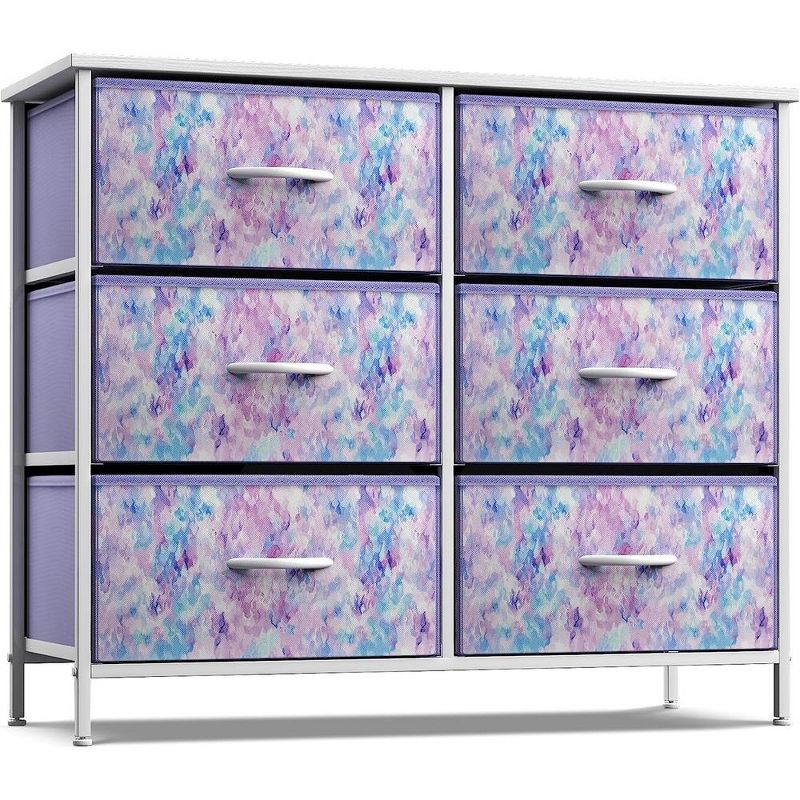 Sorbus 6 Drawers Dresser- Storage Unit with Steel Frame, Wood Top, Fabric Bins - for Bedroom, Closet, Office and more (Tie Dye Purple)