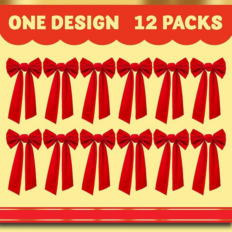 JOYFY 12pcs Christmas Red Velvet Bow Decoration for Christmas Party