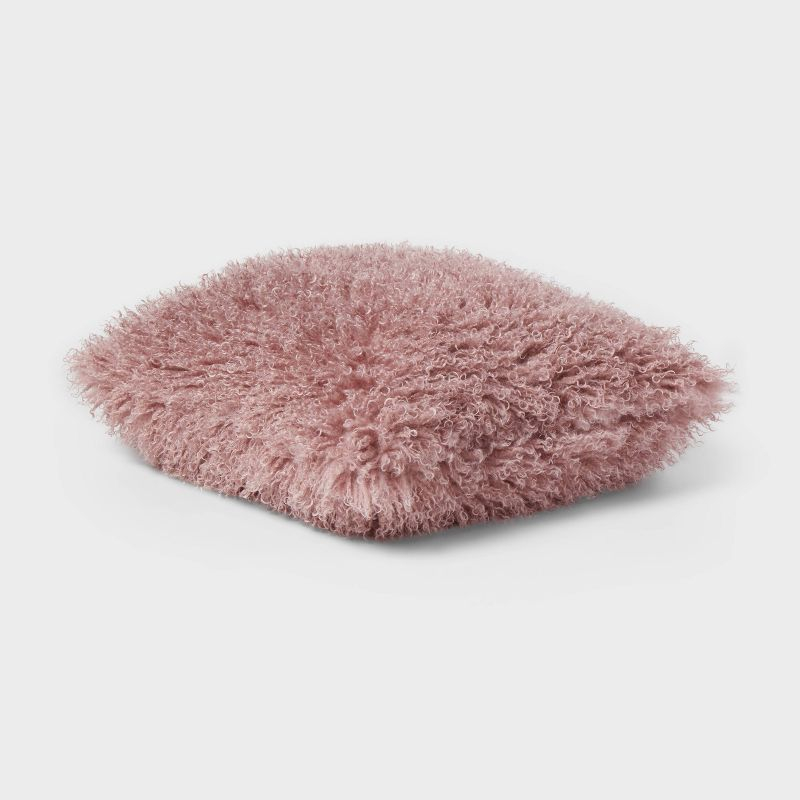 Luxe Faux Mongolian Fur Euro Decorative Pillow Mauve - Threshold™: Indoor Square Cushion, Polyester Fill