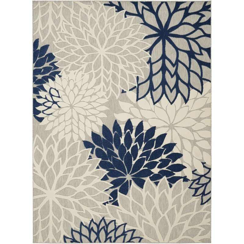 Nourison Aloha Floral Bloom Flatweave High-Low Indoor Outdoor Area Rug Ivory/Navy 7'10" x 10'6"