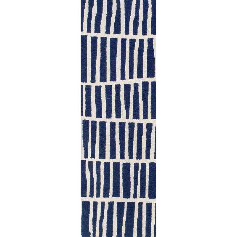 Nuloom Lemuel Geometric 2x6 Wool Runner Indoor Area Rug for Living Room Bedroom Dining Room Entryway Hallway Kitchen, Navy/Ivory