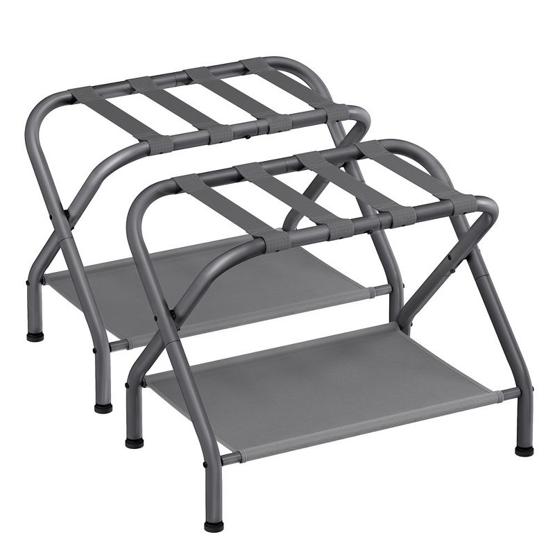SONGMICS Luggage Rack with Fabric Storage Shelf Suitcasa Stand for Guest Room Bedroom Holds up to 110 lb Set of 2 Gray