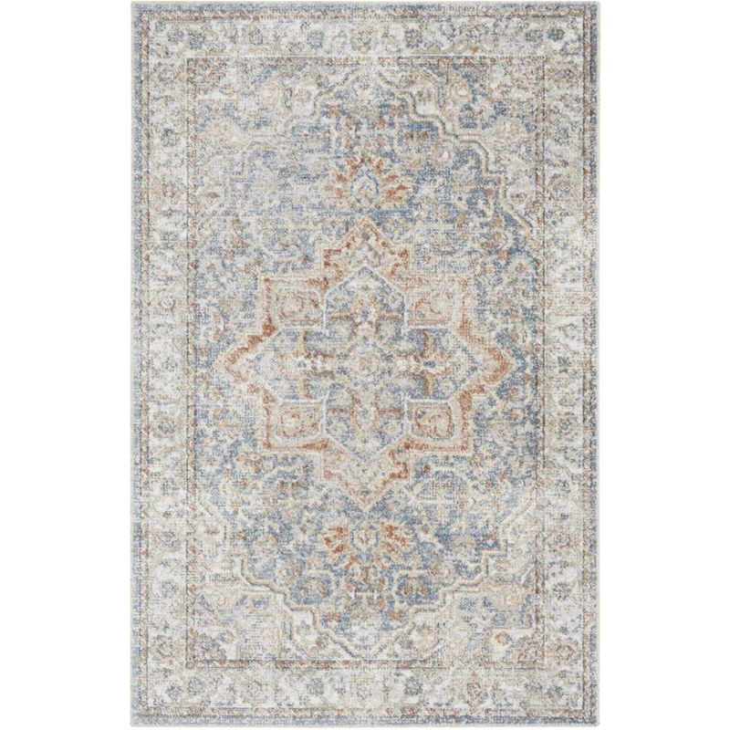 Nourison Astra Machine Washable Vintage Medallion Indoor Bathroom, Kitchen Area Rug Denim Multi 3'3" x 5'