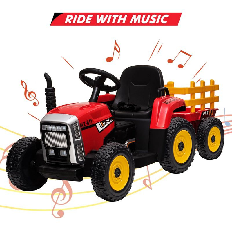 12V Kids Ride On Tractor with Trailer & Remote Control,Red, 35W