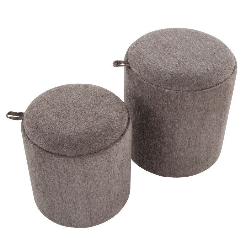 Set of 2 Tray Nesting Ottomans Polyester/Wood Gray/Natural - LumiSource: Space-Saving, No Assembly Required