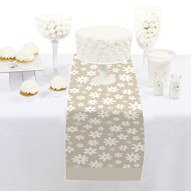 Big Dot of Happiness Tan Daisy Flowers - Petite Floral Party Paper Table Runner - 12 x 60 inches