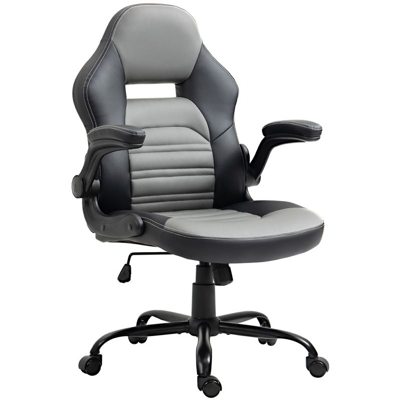 Vinsetto Ergonomic Gaming Chair, Racing Style Computer Chair, Executive Home Office Desk Chair with Faux PU Leather, Tilt, Swivel Wheels, Black / Gray