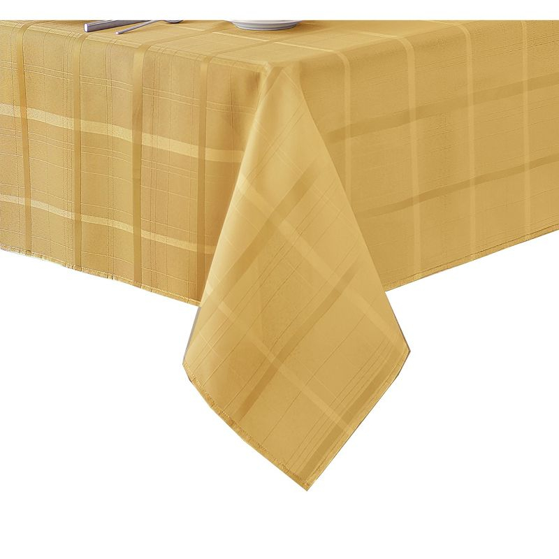 Elegance Plaid Stain & Water Resistant Tablecloth - 60" x 144" Rectangle - Ribbon Gold - Elrene Home Fashions