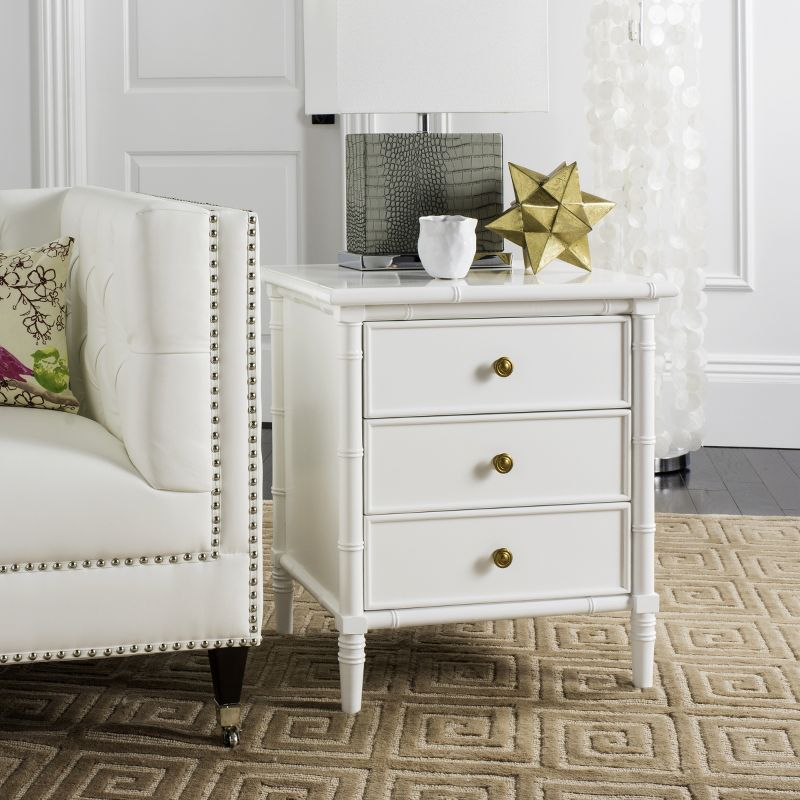 Mina 3 Drawer Nightstand - NST3500 - White/Gold - Safavieh