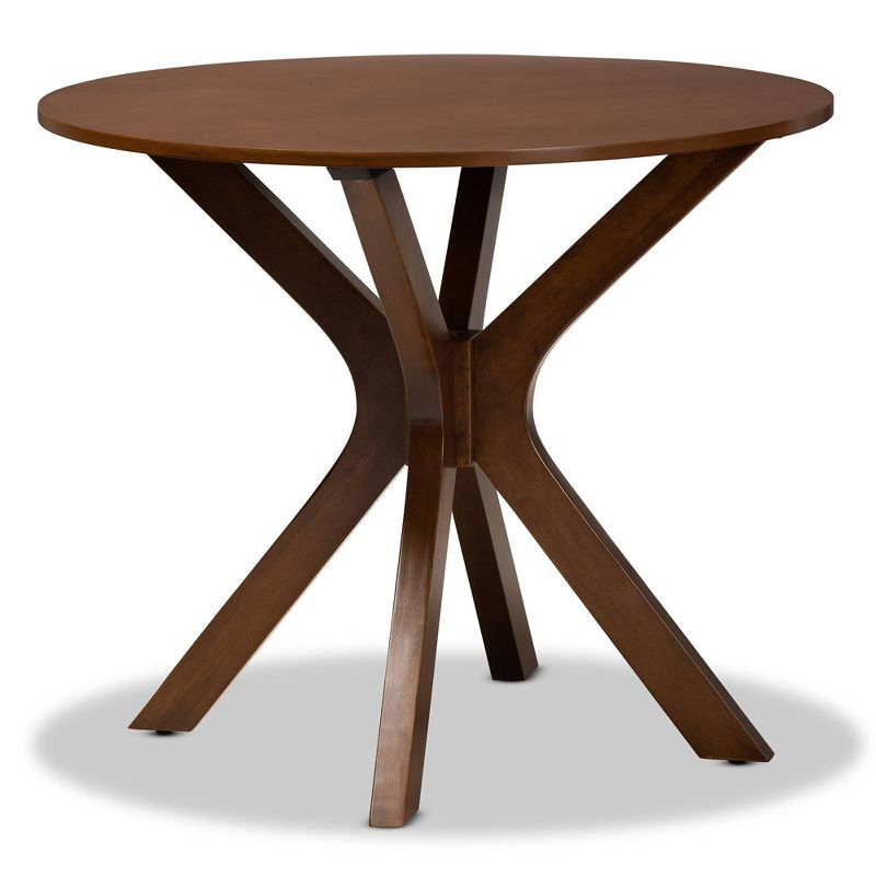 35" Kenji Wide Round Wood Dining Table Walnut - Baxton Studio: Contemporary 4-Point Base, MDF Composite Frame, Seats Four