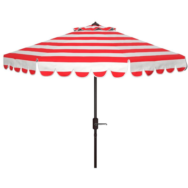 Maui Single Scallop Striped 9Ft Crank Push Button Tilt Umbrella - PAT8011 - Red/White - Safavieh