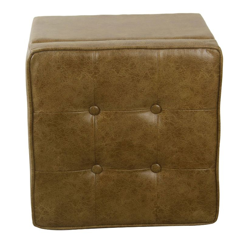 Square Tufted Faux Leather Storage Ottoman Brown - HomePop