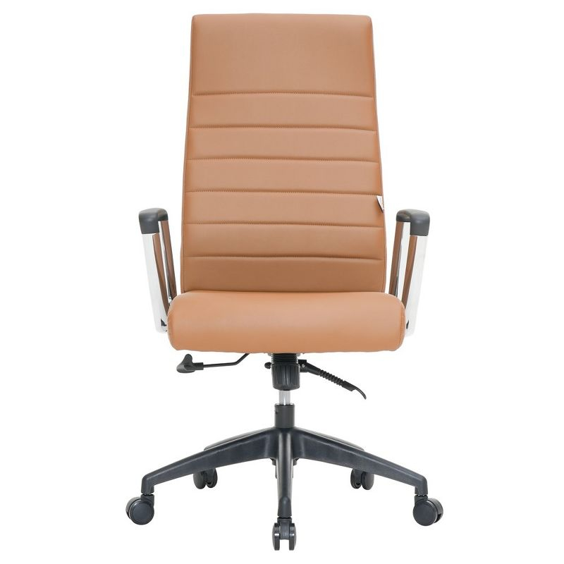 LeisureMod Hilton High-Back Adjustable Office Conference Chair Upholstered in Leather with Steel Frame in Light Brown