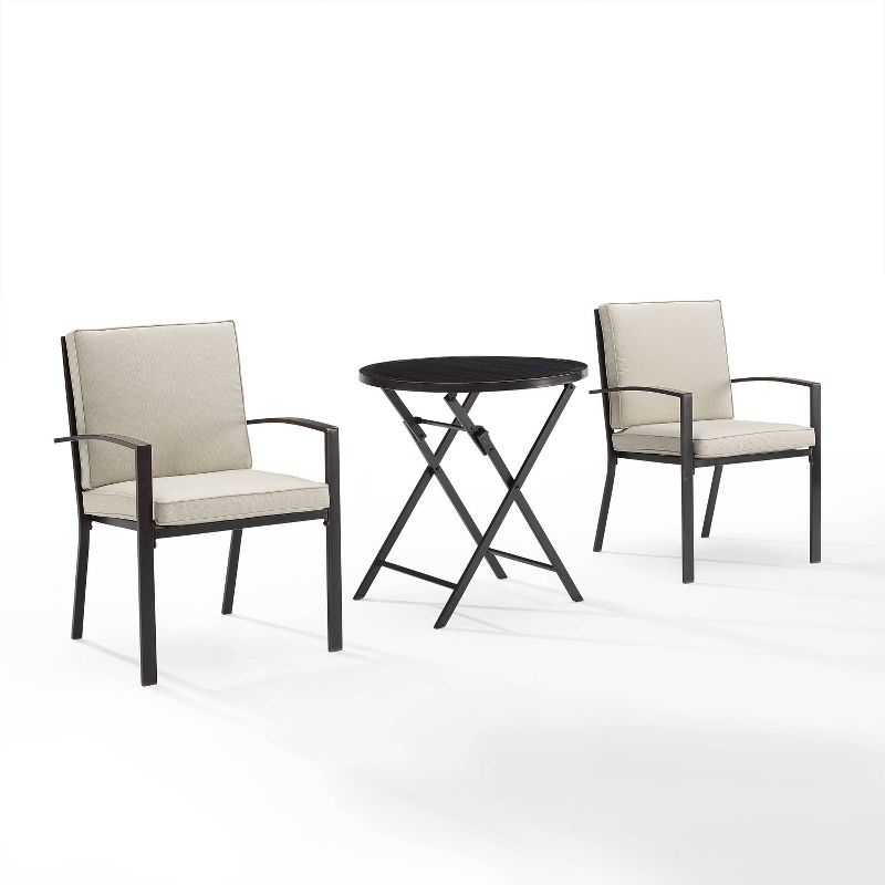 3pc Kaplan Outdoor Steel Chat Set Oatmeal/Bronze - Crosley