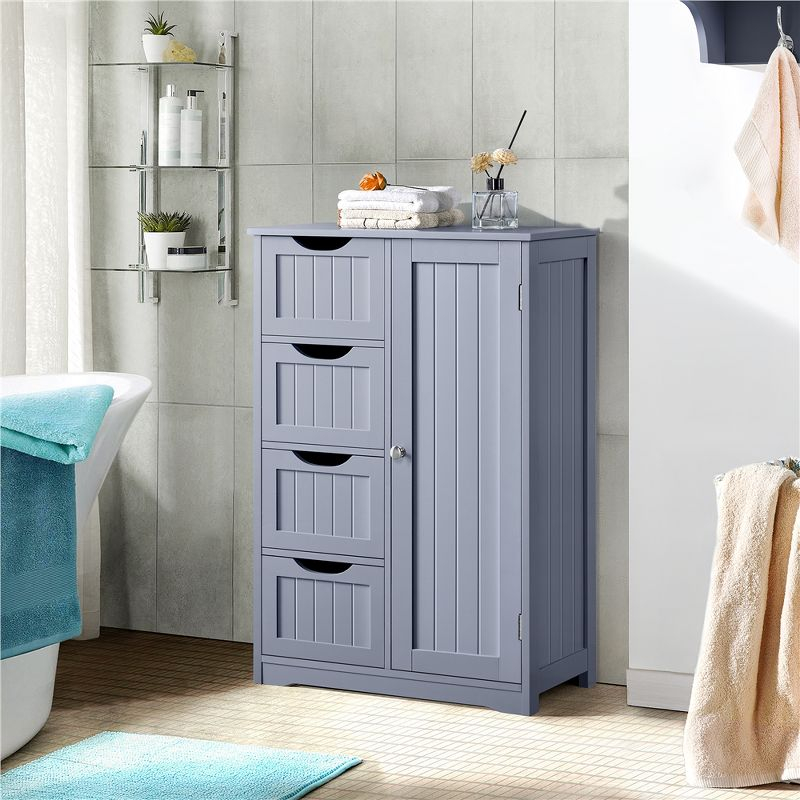 Yaheetech Wooden Bathroom Floor Cabinet with 4 Drawers Gray