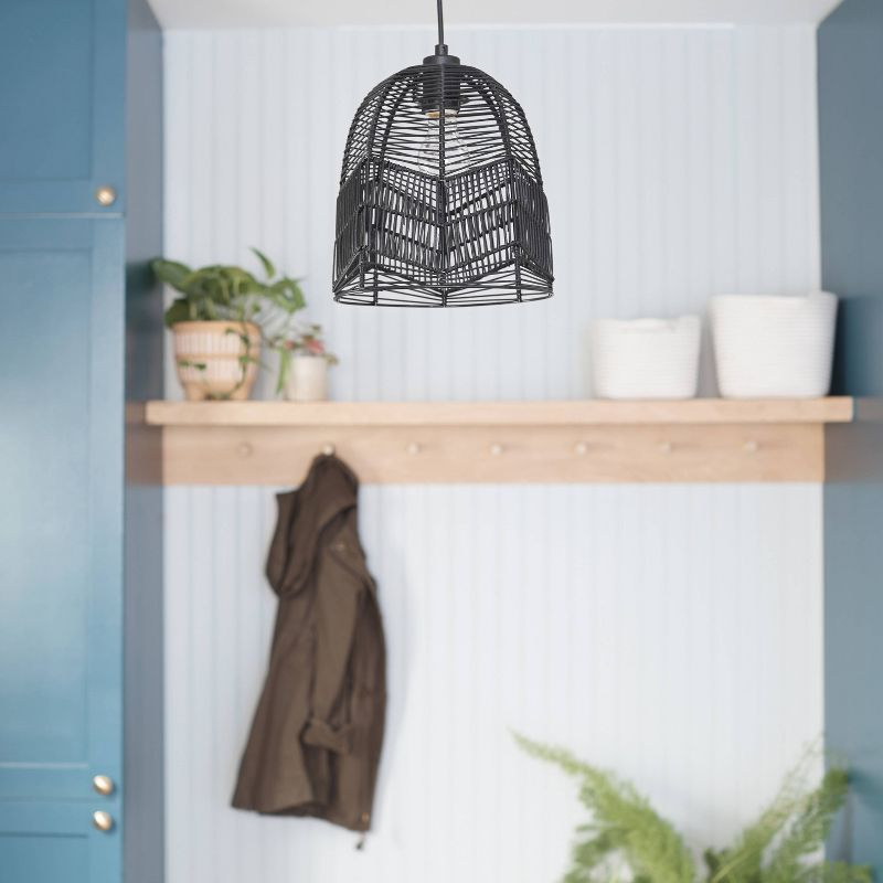 10"W Amher 1-Light Black Rattan Pendant Light