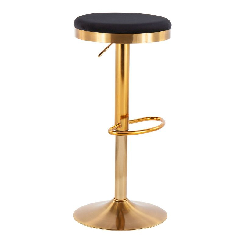 Set of 2 Dakota Glam Adjustable Barstools Steel/Velvet Gold/Black - LumiSource: Swivel, Footrest, Mid-Century Modern Design