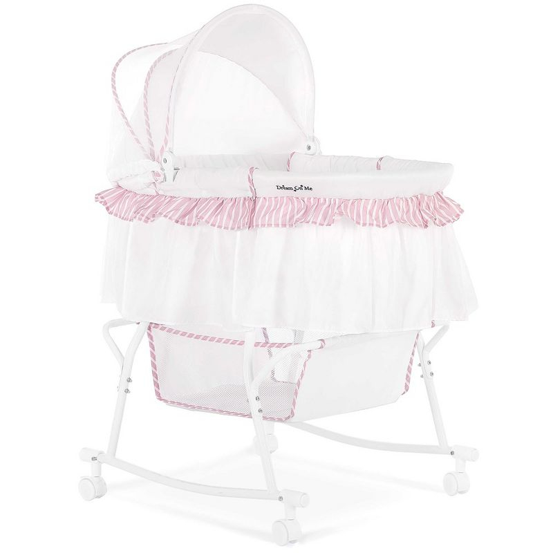 Dream On Me JPMA Certified Lacy Portable 2-in-1 Bassinet & Cradle, Pink/White