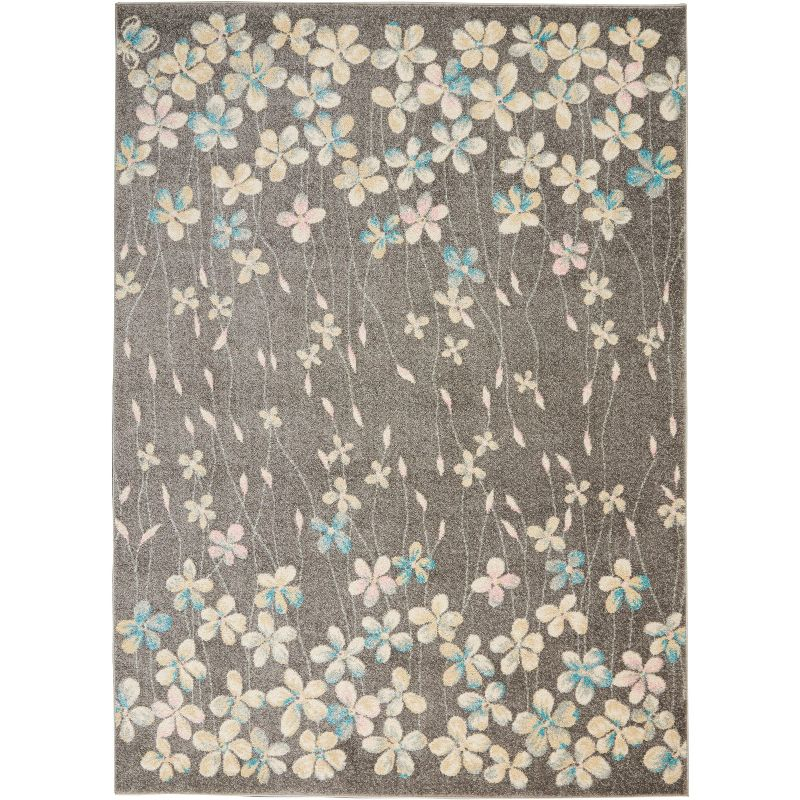 Nourison Tranquil 5'3" X 7'3" (5' x 7') Grey/Beige Area Rug Bohemian Botanical Vine and Bloom by Nourison