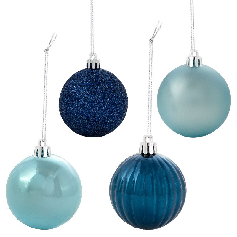 Sunnydaze Indoor Christmas Holiday Tree Shatterproof Merry Medley Ball Ornaments with Hooks - 2" - Turquoise and Blue - 24pc
