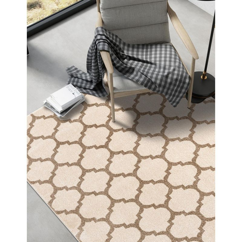 Unique Loom 4' 1 x 6' 1 Trellis Philadelphia Beige and Light Brown Area Rug