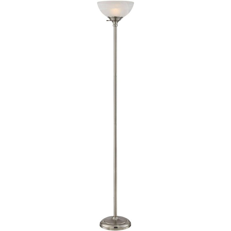 360 Lighting Maddox Modern Torchiere Floor Lamp 71" Tall Satin Nickel Silver Metal Alabaster Glass Shade for Living Room Bedroom Office House Home