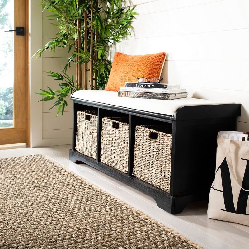 Lonan  Wicker Storage Bench - Black - Safavieh