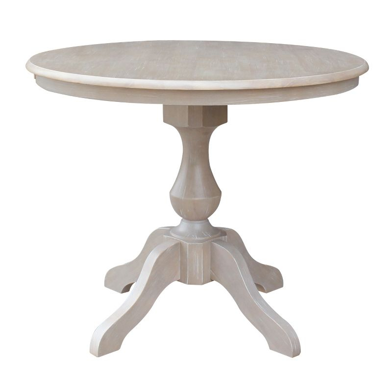 36"x36" Solid Wood Round Pedestal Dining Table Washed Gray Taupe - International Concepts: For 4, Non-Extension