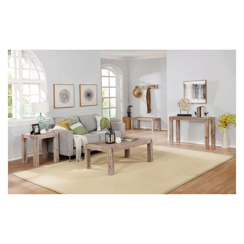40" Wide Woodstock Acacia Wood with Metal Inset Coat Hook Brushed Driftwood - Alaterre Furniture: Wall Mounted, Entryway Storage, 4 Hooks