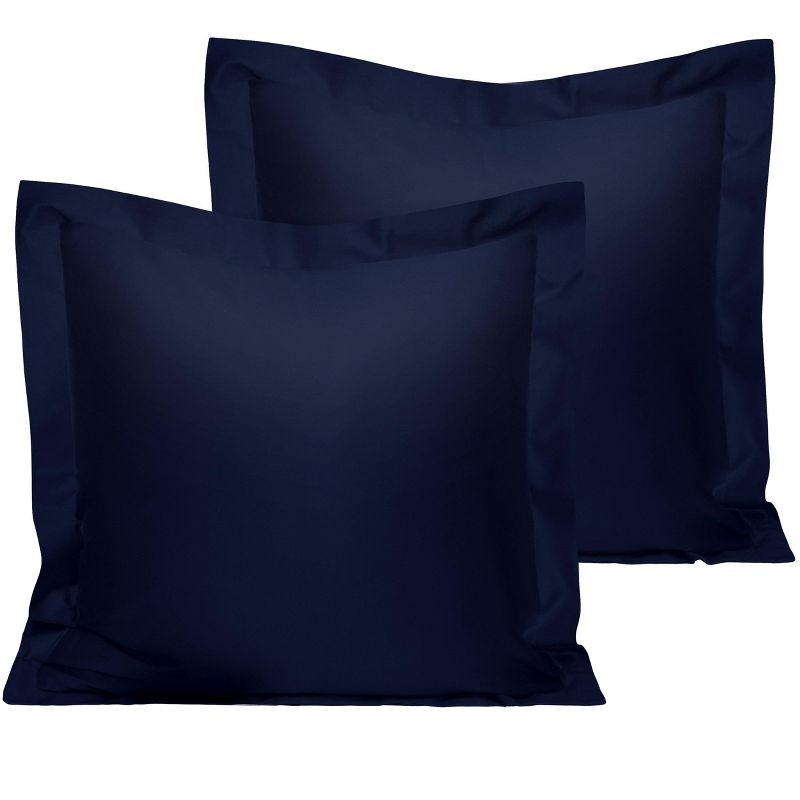2 Pack 500 Thread Count Cotton Euro Sham Covers, Super Soft and Breathable Euro Pillow Covers, 26x26 Inches, Navy Blue - NTBAY